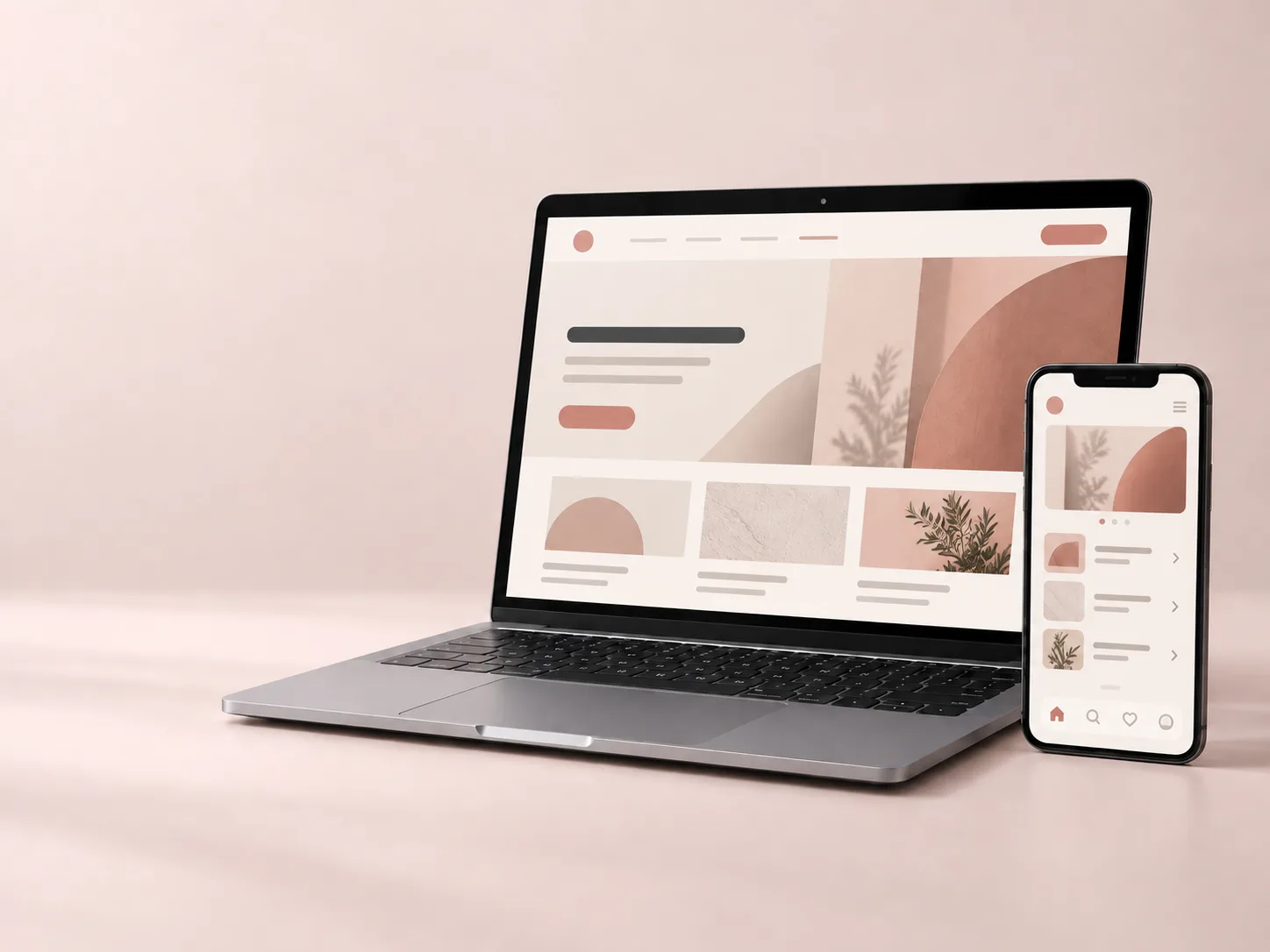 MacBook und iPhone mit Website- und App-Ansicht
