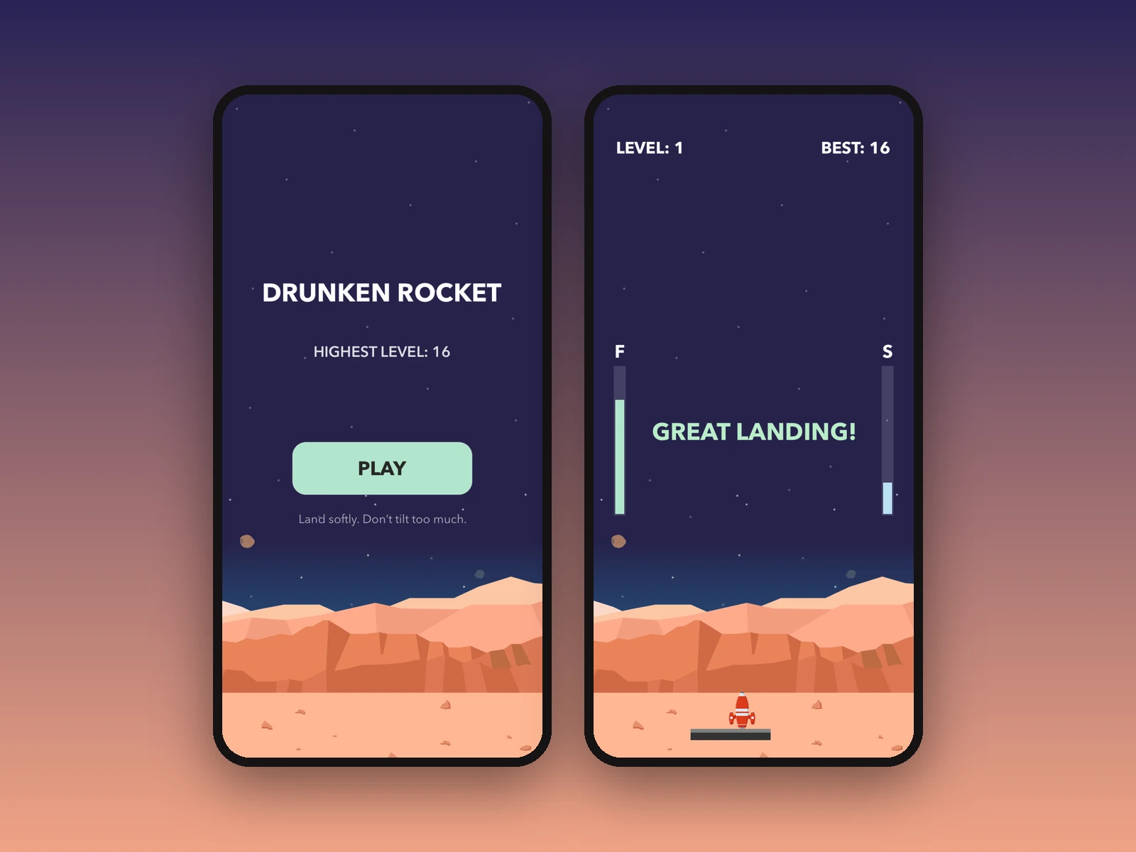 Spielansichten des Arcade-Spiels Drunken Rocket