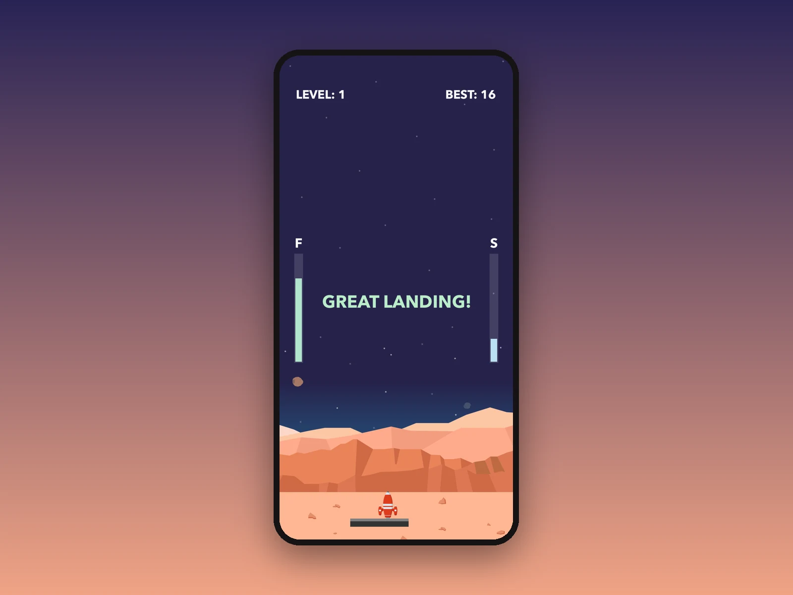 Geglückte Landung mit der Meldung Great Landing