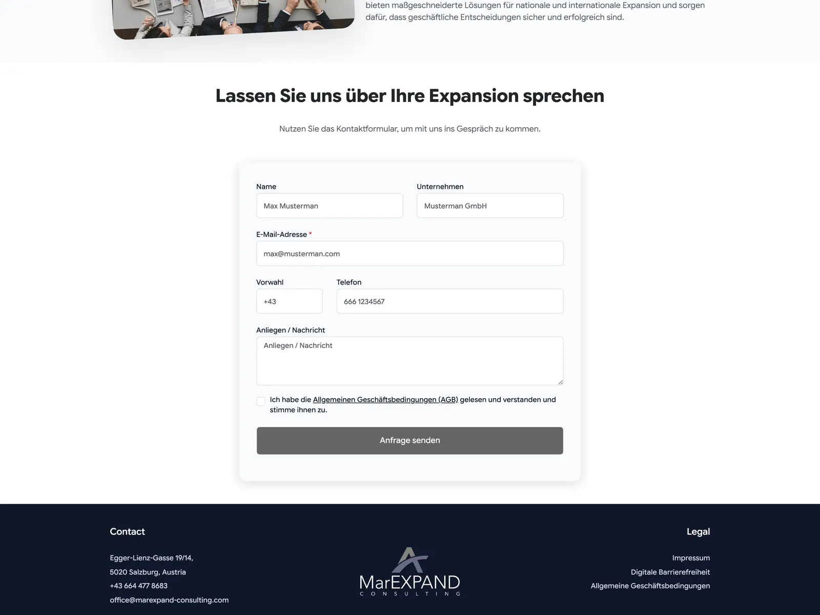 MarEXPAND Consulting, weiterer Inhaltsbereich auf dem Desktop